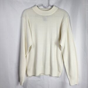 Sag Harbor Ivory Mock Neck Long Sleeve Knit‎ Sweater Medium Neutral Minimalist
